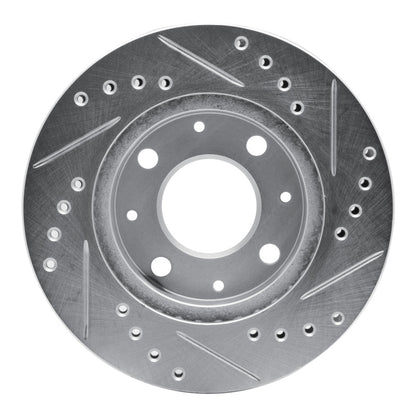 R1 Concepts R1 84-06 Honda CRX Front Left Drilled & Slotted Silver Brake Rotor