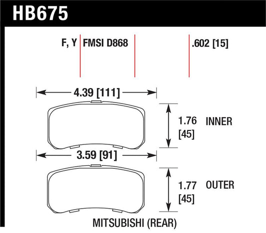 Hawk Performance Hawk 09+ Mitsubishi Lancer Ralliart / 08+ Lancer GTS LTS Rear Brake Pads