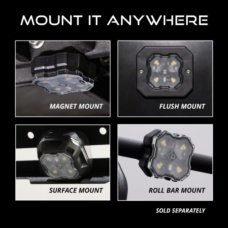Diode Dynamics Stage Series SXS Rock Light Installer Kit - RGBW M8 w/Controller (4-pack)
