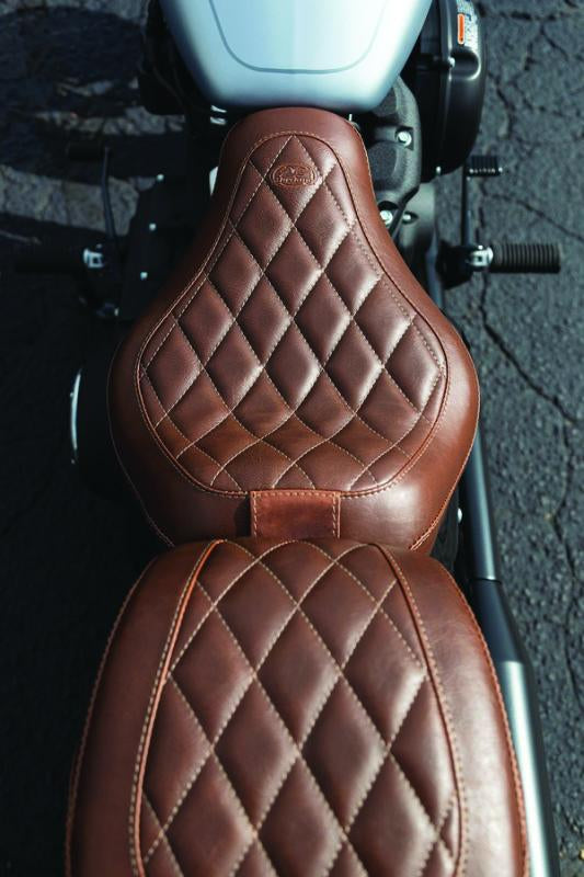 Mustang Motorcycle Mustang 18-21 Harley Street Bob Wide Tripper Solo Seat w/Driver Backrest Diamond Stitch - Brown