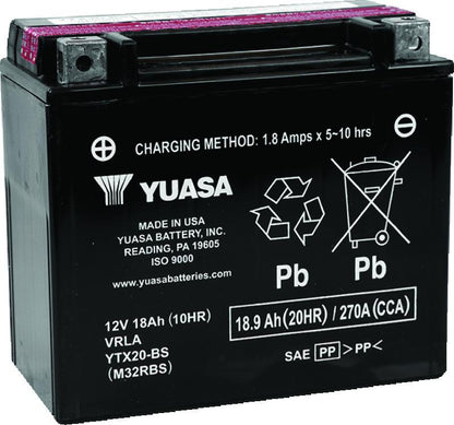 Yuasa Battery Yuasa YTX20-BS Maintenance Free AGM 12-Volt Battery w/Bottle