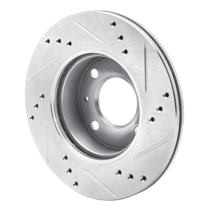 R1 Concepts R1 00-02 Hyundai Accent Front Left Drilled & Slotted Silver Brake Rotor