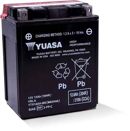 Yuasa Battery Yuasa YTX14AH-BS High Performance AGM 12-Volt Battery w/Bottle