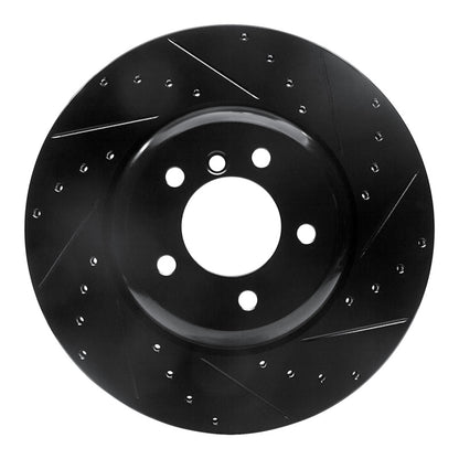 R1 Concepts R1 04-10 BMW 650I Convertible Front Right Drilled & Slotted Black Brake Rotor