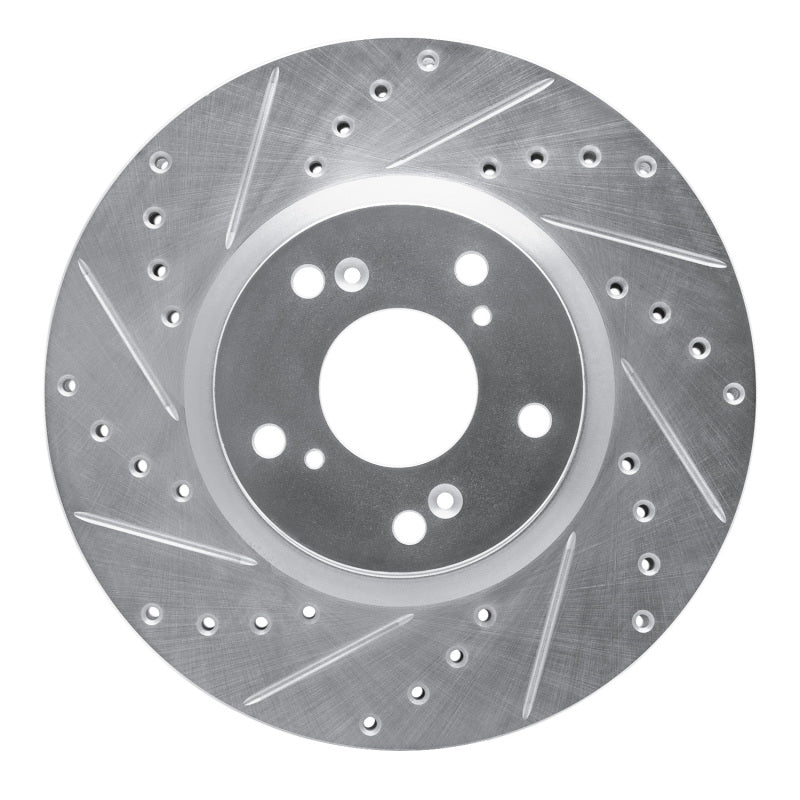 R1 Concepts R1 06-15 Honda Civic Si Front Left Drilled & Slotted Silver Brake Rotor