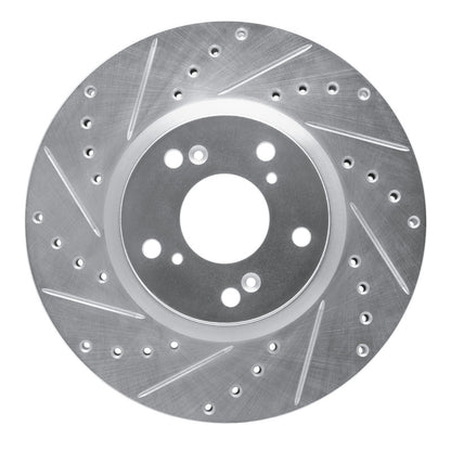 R1 Concepts R1 06-15 Honda Civic Si Front Left Drilled & Slotted Silver Brake Rotor