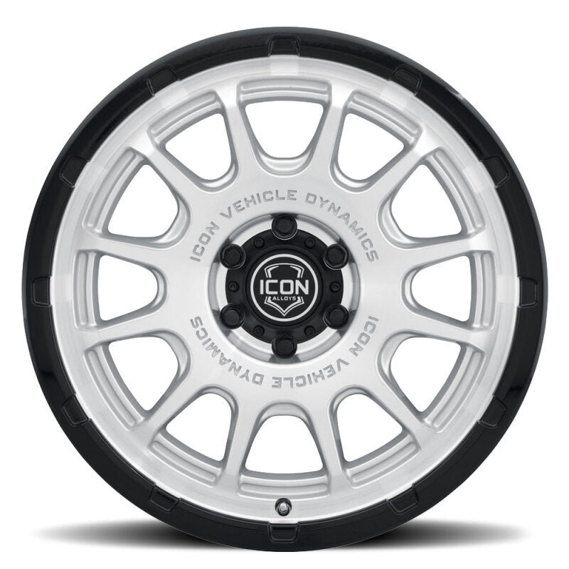ICON Alloys Rancho 20x9 / 6x5.5 / 0mm / 5in BS Silver Machined w/ Gloss Black Lip Wheel