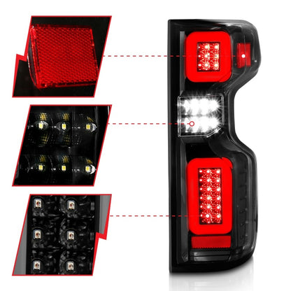 ANZO 19-21 Chevy Silverado Full LED Taillights Black Housing Clear Lens G2 (w/C light Bars)