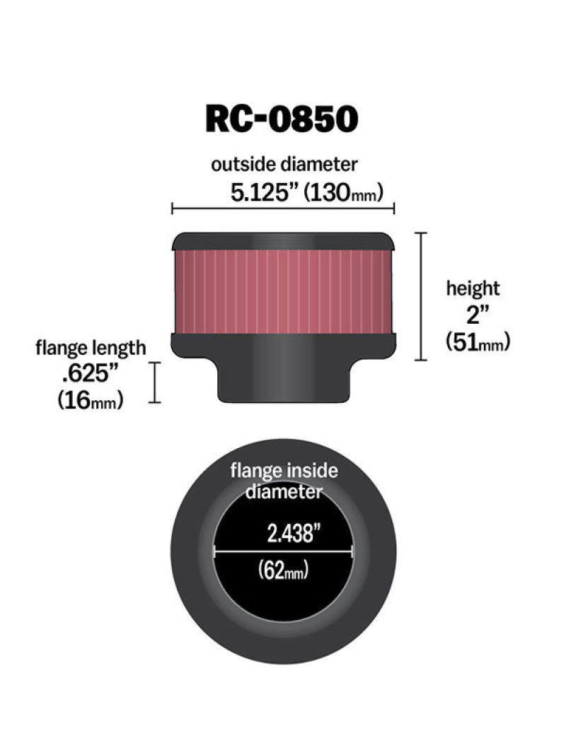 K&N Engineering K&N Universal Chrome Filter 2.438in Flange ID x 5.125in OD x 2in H