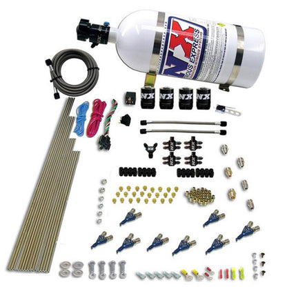 Nitrous Express 8 Cyl Piranha Direct Port 4 Solenoids Nitrous Kit (200-500HP EFI Jets) w/10lb Bottle