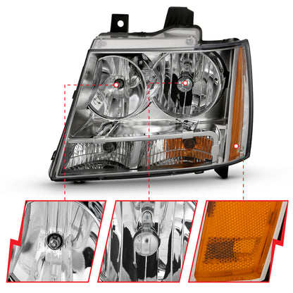 ANZO 2007-2014 Chevy Tahoe Crystal Headlight Chrome Amber(OE)
