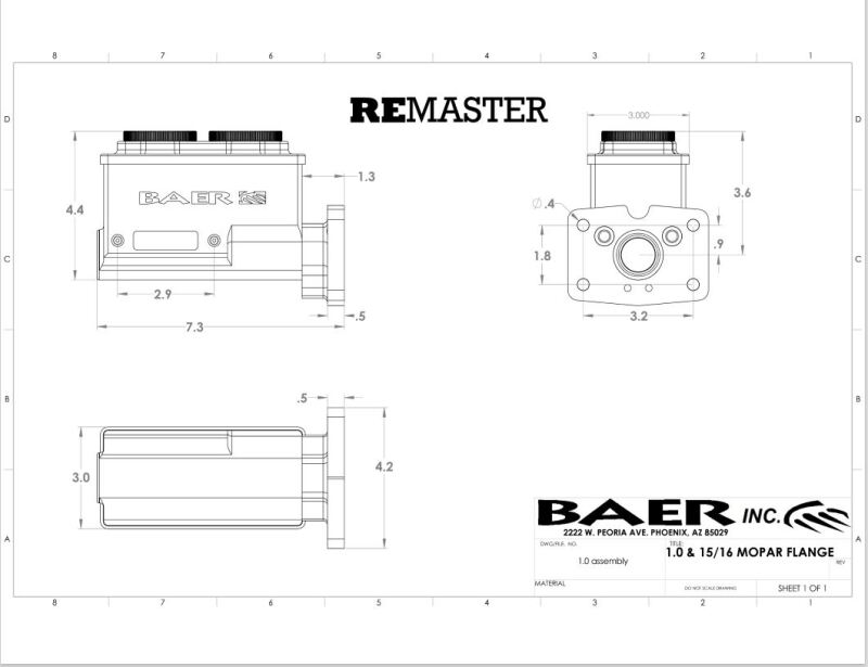 Baer Brakes Mopar 1in Bore Remaster 4-Bolt Left Port Master Cylinder Assembly - Polished