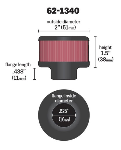 K&N Engineering K&N 0.625 inch ID 2 inch OD 1.5 inch H Clamp On Crankcase Vent Filter