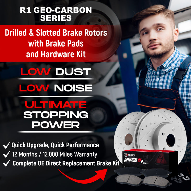R1 Concepts R1 15-17 Genesis G80 Front Drill/Slot Carbon Coated Rotor Set w/Optimum Pads