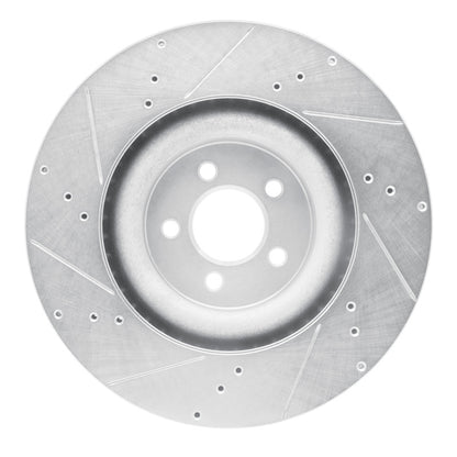 R1 Concepts R1 15-23 Ford Mustang Front Right Drilled & Slotted Silver Brake Rotor