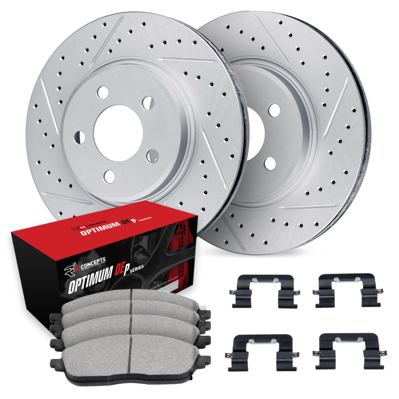 R1 Concepts R1 15-17 Genesis G80 Front Drill/Slot Carbon Coated Rotor Set w/Optimum Pads