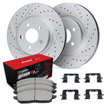 R1 Concepts R1 10-16 Hyundai Tucson Front Drill/Slot Carbon Coated Rotor Set w/Optimum Pads