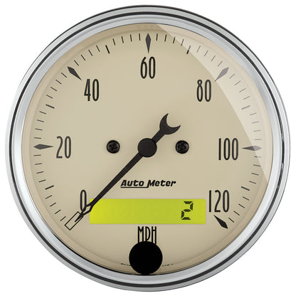 AutoMeter Gauge Speedo. 3-1/8in. 120MPH Elec. Prog. W/ Lcd Odo Antique Beige