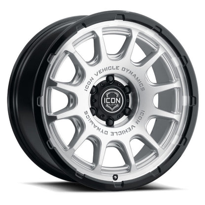 ICON Alloys Rancho 20x9 / 6x5.5 / 16mm / 5.625in BS Silver Machined w/ Gloss Black Lip Wheel