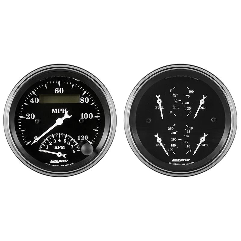 AutoMeter Auto Meter Gauge Kit 2 pc. Quad & Tach/Speedo 3 3/8in Old Tyme Black