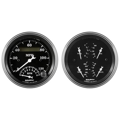 AutoMeter Auto Meter Gauge Kit 2 pc. Quad & Tach/Speedo 3 3/8in Old Tyme Black