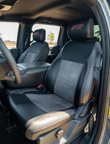 PRP Seats PRP 2021+ Ford 150/ 2023+ SuperDuty Front Seat Covers (Pair) - Black w/ Red Stich