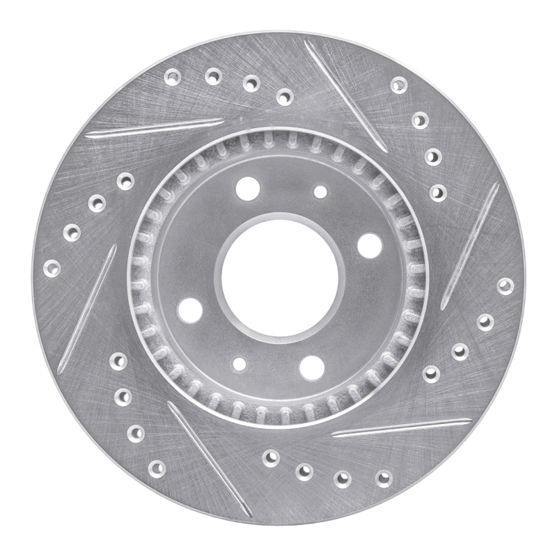 R1 Concepts R1 95-00 Nissan Lucino (Mexico) Front Left Drilled & Slotted Silver Brake Rotor