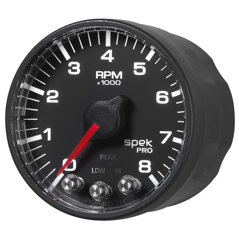 Autometer Spek-Pro Black 2 1/16 inch 8K RPM Tach w/ Shift Light and Peak Memory