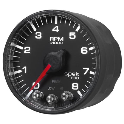 Autometer Spek-Pro Black 2 1/16 inch 8K RPM Tach w/ Shift Light and Peak Memory