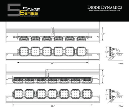 Diode Dynamics Prinsu/Sherpa Roof Racks SS5 6-Pod CrossLink Mounting Kit - Sport Yellow Combo