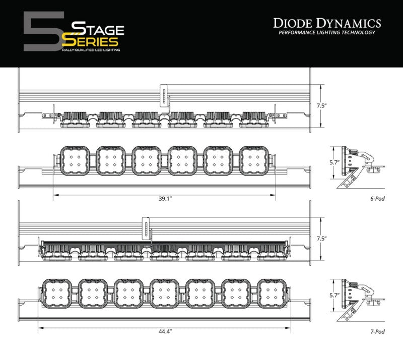 Diode Dynamics Prinsu/Sherpa Roof Racks- SS5 7-Pod CrossLink Mounting Kit - Pro White Combo