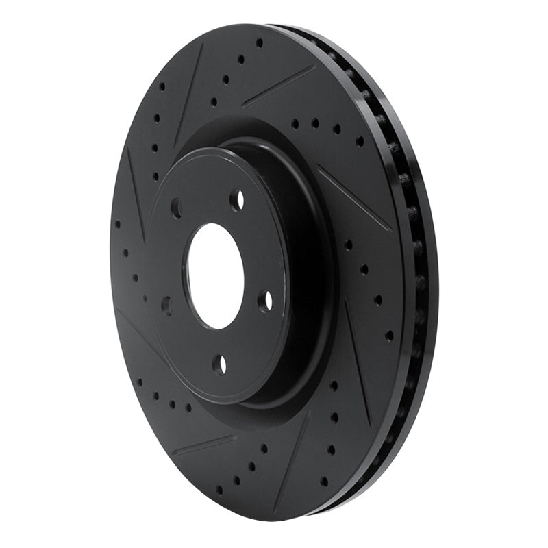 R1 Concepts R1 2013-2025 Infiniti Q50 Front Left Drilled & Slotted Black Brake Rotor