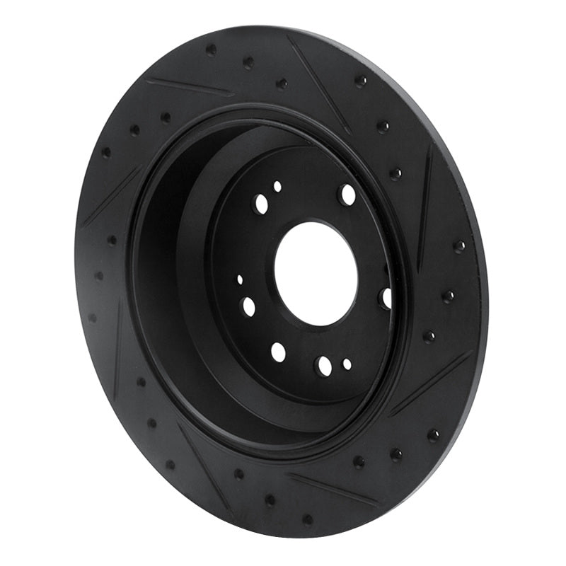 R1 Concepts R1 10-15 Honda Crosstour Rear Left Drilled & Slotted Black Brake Rotor
