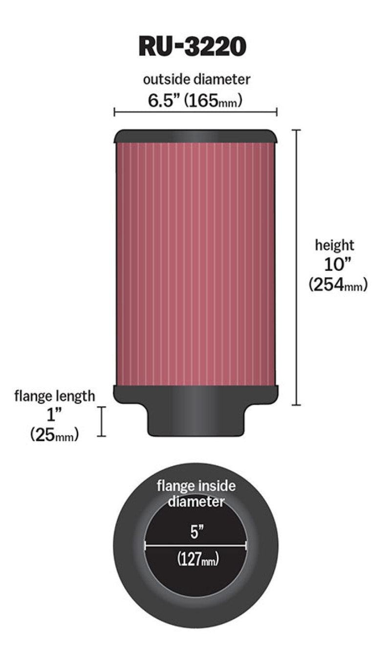 K&N Engineering K&N Filter Universal Rubber Filter 5in Flange ID / 6.5in OD / 10in Height