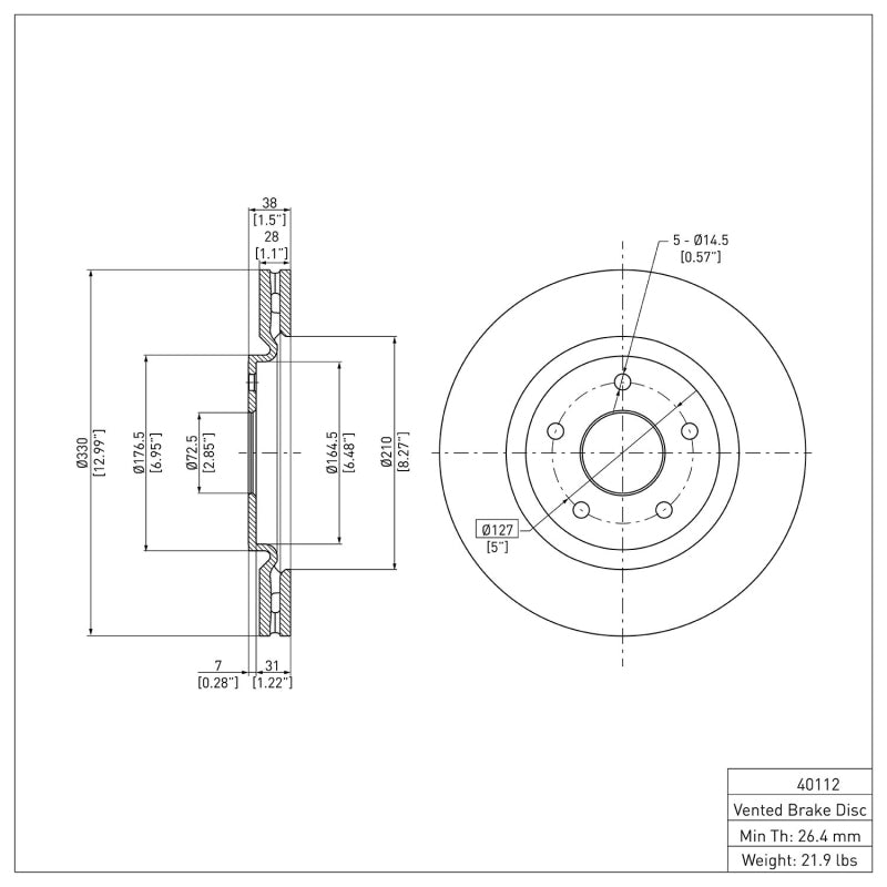 DFC 12-25 Dodge Grand Caravan Front Brake Rotor