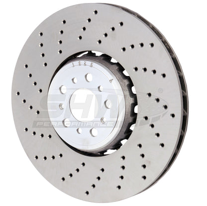 SHW Performance SHW 18-21 BMW M5 4.4L Left Front Cross-Drilled Lightweight Brake Rotor (34117991101)