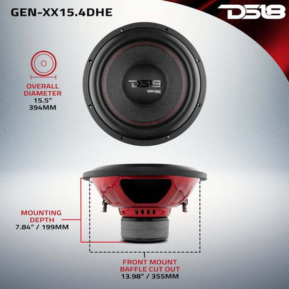 DS18 15in 600 Watts RMS 4 ohm DVC Double Stacked Magnet High Excursion Subwoofers