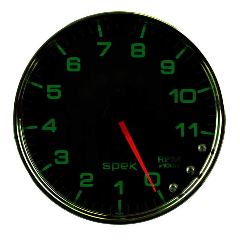 Autometer Spek-Pro Gauge Tachometer 5in 11K Rpm W/Shift Light & Peak Mem Black/Chrome
