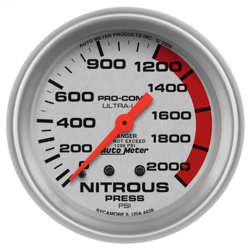 AutoMeter Gauge Nitrous Pressure 2-5/8in. 2000PSI Mechanical Ultra-Lite