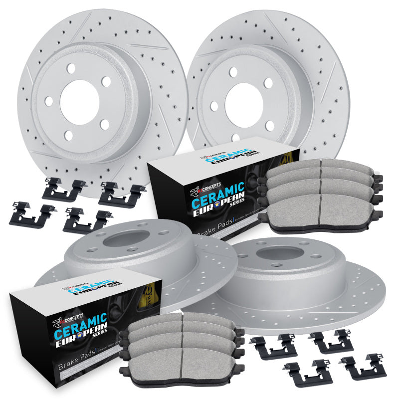 R1 Concepts R1 17-20 Jaguar XE Front & Rear Drill/Slot Carbon Coated Rotor Set w/Euro Ceramic Pads