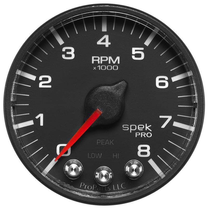 Autometer Spek-Pro Black 2 1/16 inch 8K RPM Tach w/ Shift Light and Peak Memory