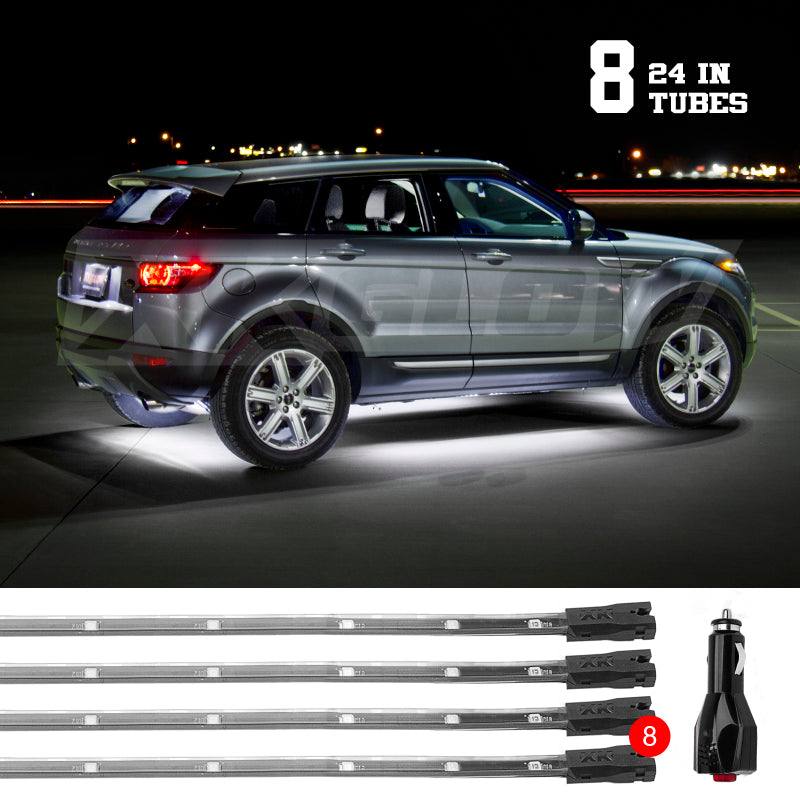 XKGLOW XK Glow Tube Single Color Underglow LED Accent Light Car/Truck Kit White - 8x24In