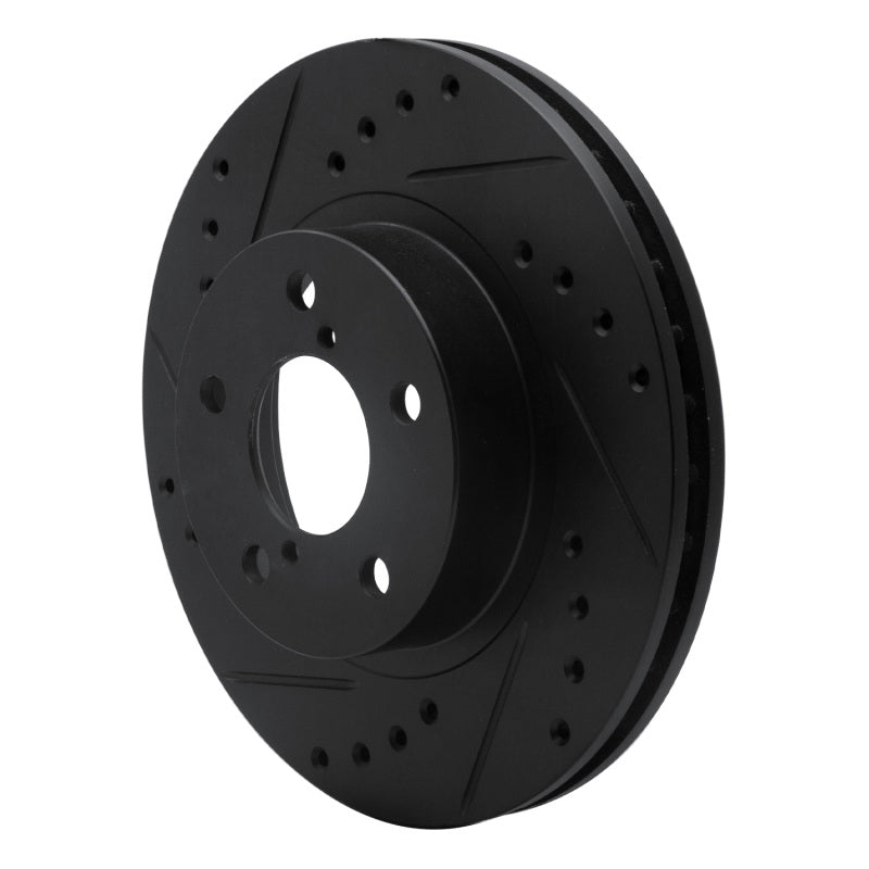 R1 Concepts R1 90-01 Subaru Impreza Front Left Drilled & Slotted Black Brake Rotor