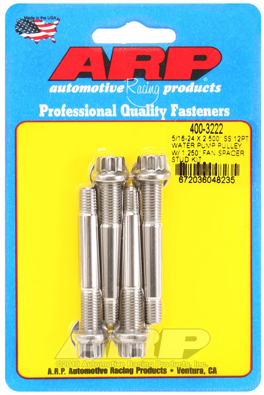 ARP 5/16-24 X 2.500 SS 12pt water pump pulley w/ 1.250in fan spacer stud kit