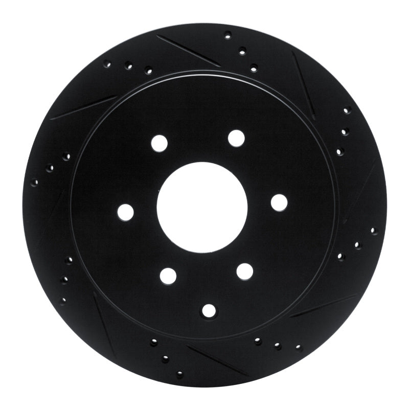 R1 Concepts R1 10-24 Infiniti QX80 Rear Right Drilled & Slotted Black Brake Rotor