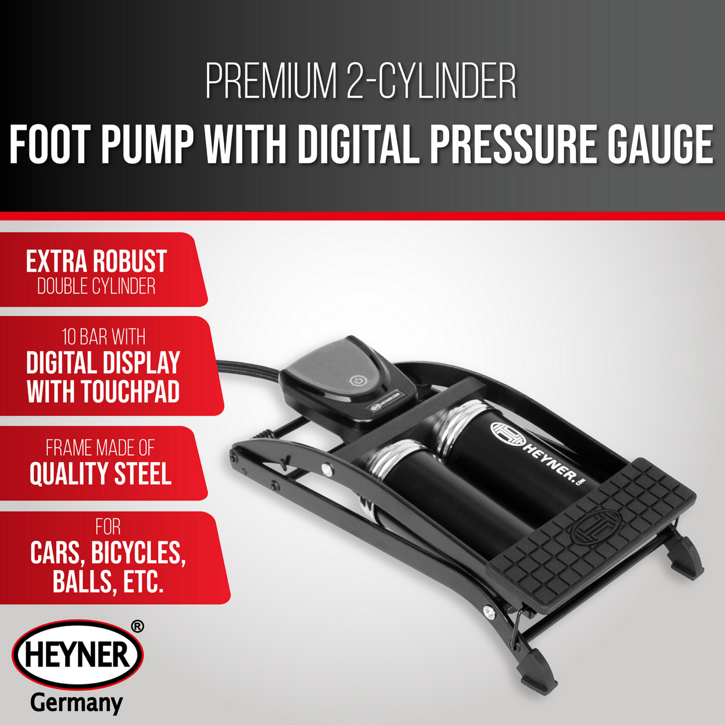 Heyner H225020 Pedalmax Dtech Foot Air Pump Black Edt