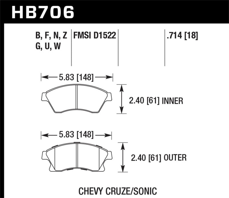 Hawk Performance Hawk 11-12 Chevy Cruze Eco/LS/1LT/2LT/LTZ / 12 Sonic LS/LT/LTZ HP Plus Front Street Brake Pads