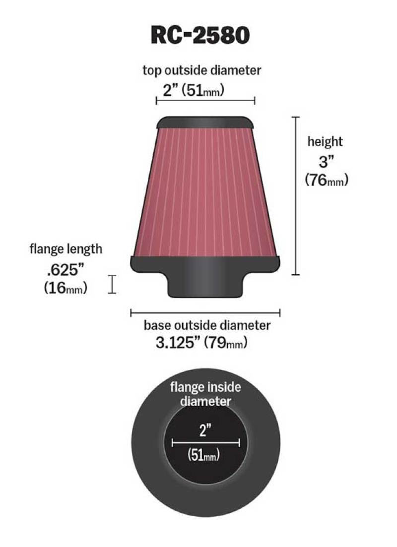 K&N Engineering K&N Universal Clamp-On Air Filter 2in FLG / 3-1/8in B / 2in T / 3in L