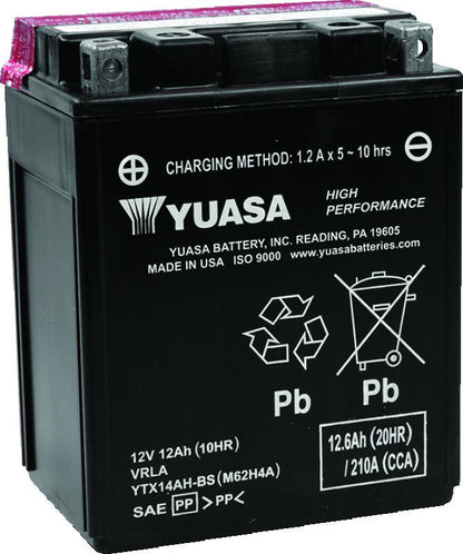 Yuasa Battery Yuasa YTX14AH-BS High Performance AGM 12-Volt Battery w/Bottle