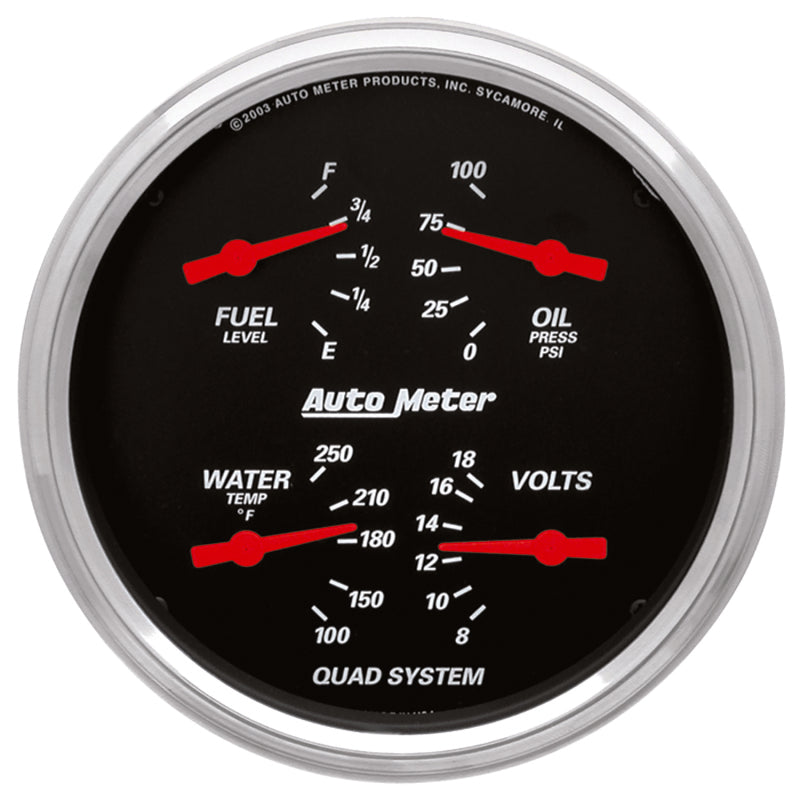 AutoMeter Gauge Quad 5in. 0 Ohm(e) to 90 Ohm(f)Elec Designer Black
